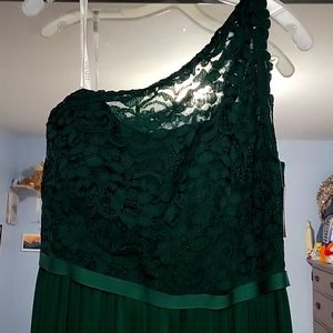 one shoulder corded lace mesh dress